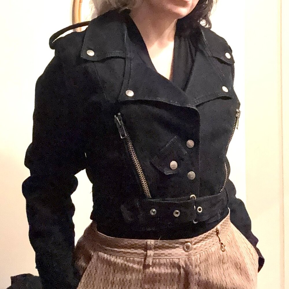 Vintage Parasuco Cropped Denim Motorcycle Jacket M